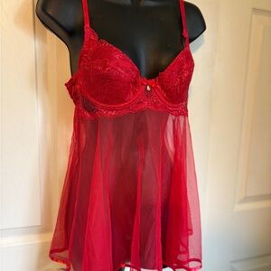 Shirley of Hollywood Red Lace & Sheer Mesh Babydoll Chemise